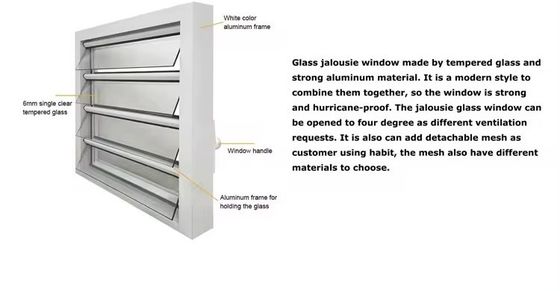 Aluminium Frame Glass Jalousie Windows Powder Coating Glass Louver Windows