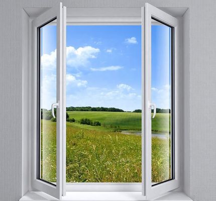 Double Glazed Windproof Glass Casement Window With Mosquito Screen PVC / UPVC Frame