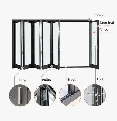 Exterior Aluminum Glass Folding Door Soundproof Air Tight Glass Patio Folding Door