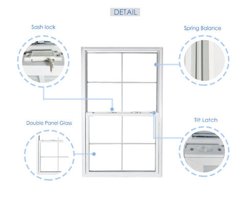 Customized UPVC Single Hung Double Hung Windows With Double Tempered Glass