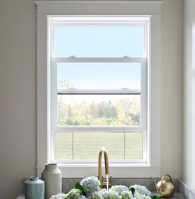 White UPVC Single Hung Vinyl Replacement Windows With Mosquito Net American Style