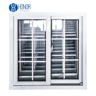 Customized Size PVC Slide Window UPVC Double Glazed 3*3/4*4 Sizes With Grill Mosquito Mesh